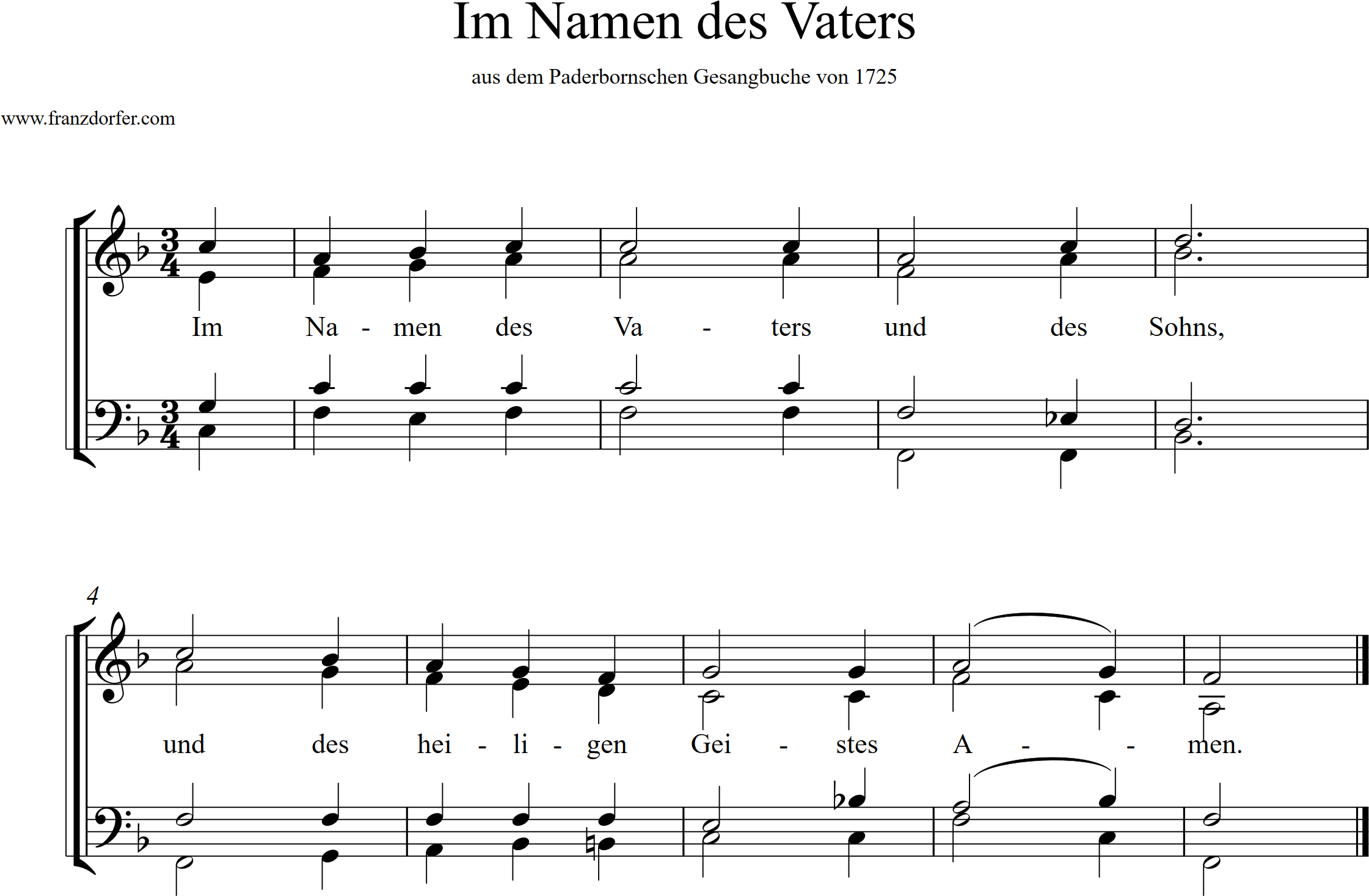 Chor Noten, F-Dur, Im Namen des Vaters